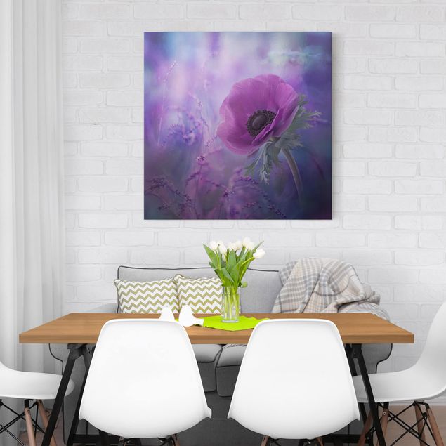 Moderne Leinwandbilder Wohnzimmer Anemonenblüte in Violett
