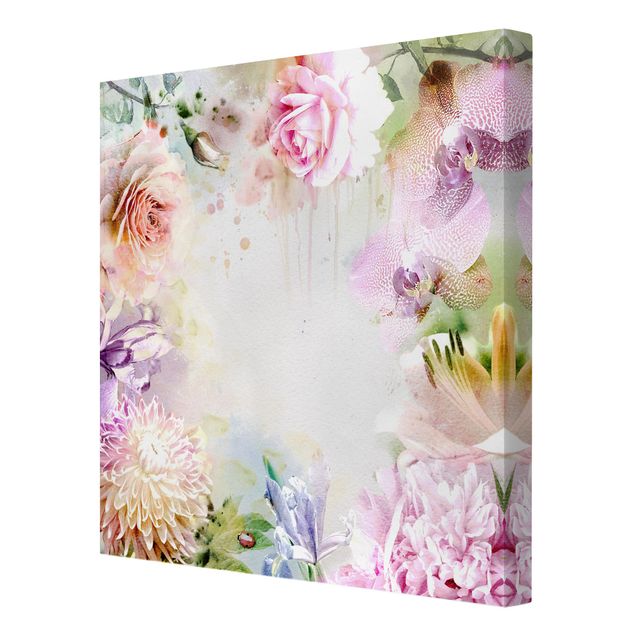 Bilder auf Leinwand Aquarell Blütenmix Pastell