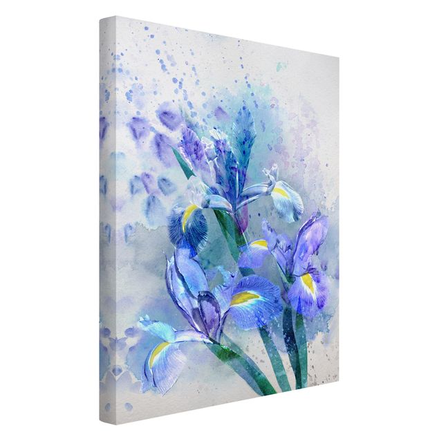 Moderne Leinwandbilder Wohnzimmer Aquarell Blumen Iris
