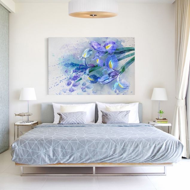 Leinwandbilder Wohnzimmer modern Aquarell Blumen Iris