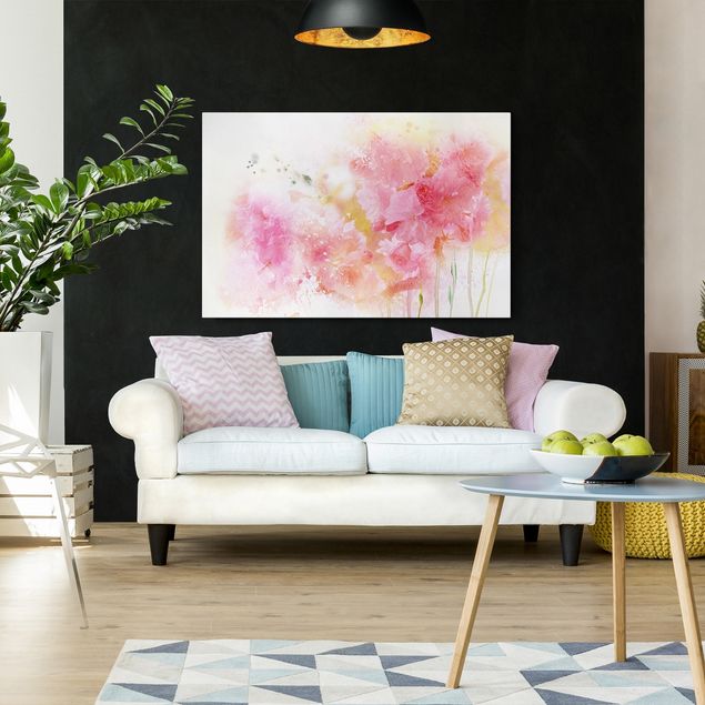 Moderne Leinwandbilder Wohnzimmer Aquarell Blumen Pfingstrosen