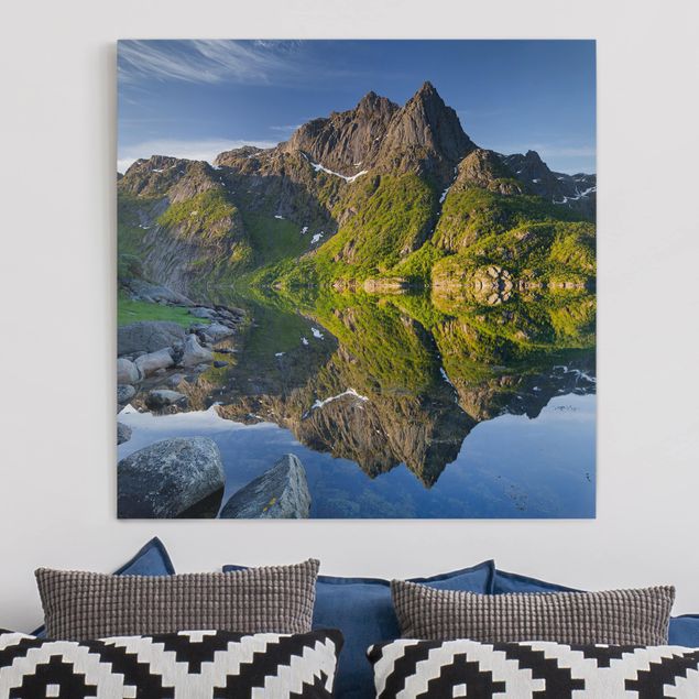 Leinwandbilder XXL Berglandschaft mit Wasserspiegelung in Norwegen