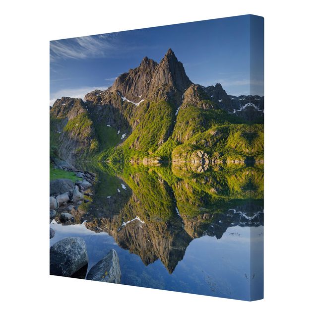 Schöne Wandbilder Berglandschaft mit Wasserspiegelung in Norwegen
