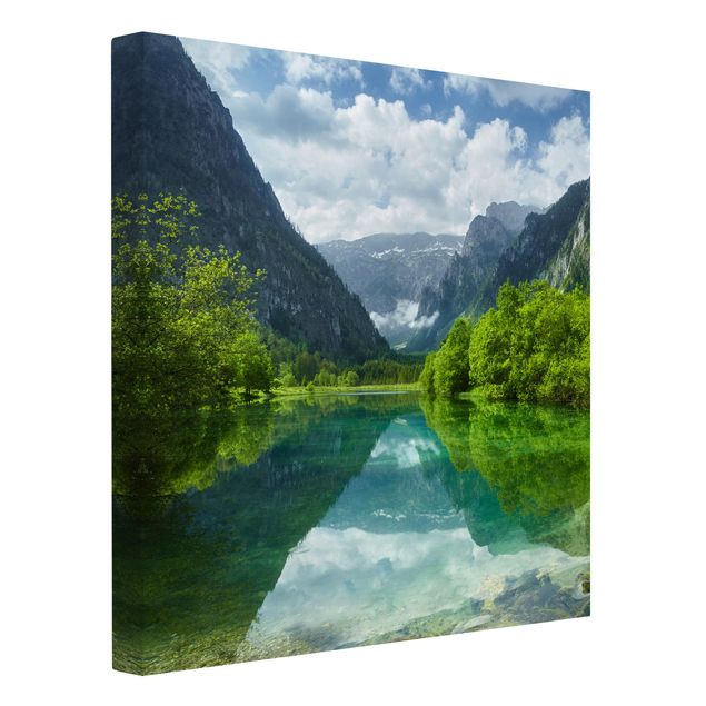 Leinwandbilder Wald Bergsee mit Spiegelung