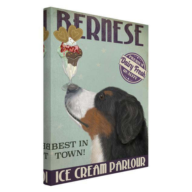 Leinwandbild Kunstdruck Berner Sennenhund mit Eis