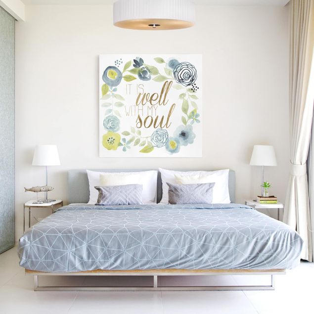 Leinwandbilder Wohnzimmer modern Blumenkranz mit Spruch - Soul