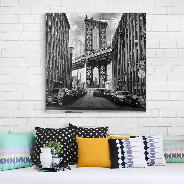 Leinwand Schwarz-Weiß Manhattan Bridge in America
