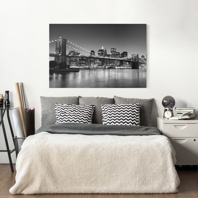 Leinwandbilder Schwarz-Weiß Brooklyn Brücke in New York II