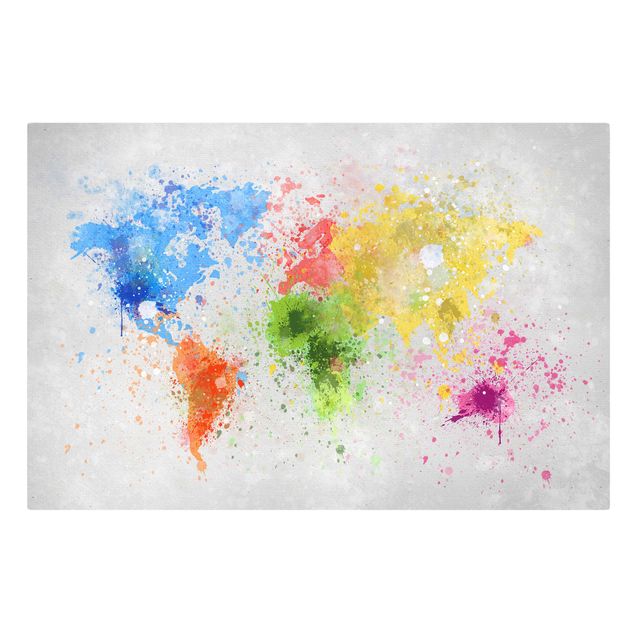 Bilder auf Leinwand Bunte Farbspritzer Weltkarte