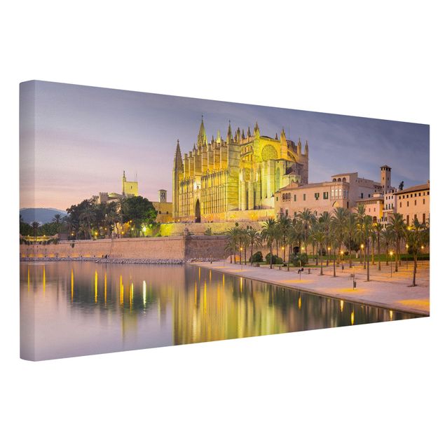Schöne Wandbilder Catedral de Mallorca Wasserspiegelung
