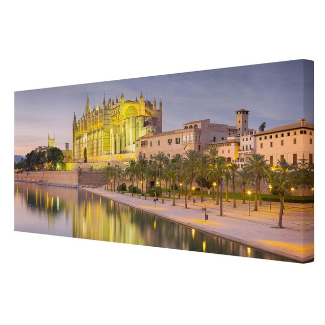 Leinwandbild - Catedral de Mallorca Wasserspiegelung - Quadrat 1:1