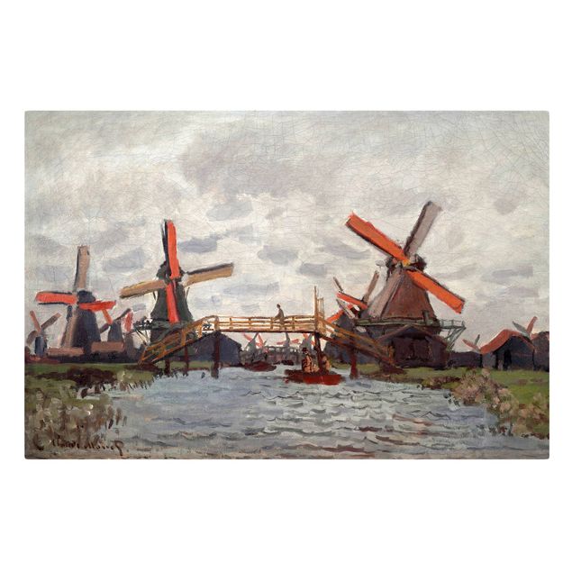 Wandbilder Wohnzimmer modern Claude Monet - Windmühlen Zaandam