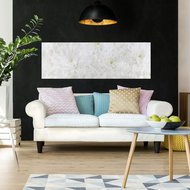 Moderne Leinwandbilder Wohnzimmer Dahlien Blumenmeer weiß
