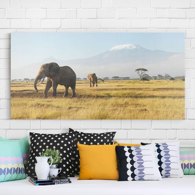 Leinwandbilder XXL Elefanten vor dem Kilimanjaro in Kenya