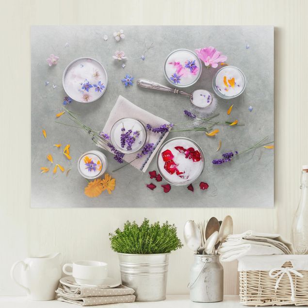 Leinwandbilder XXL Essbare Blüten mit Lavendelzucker