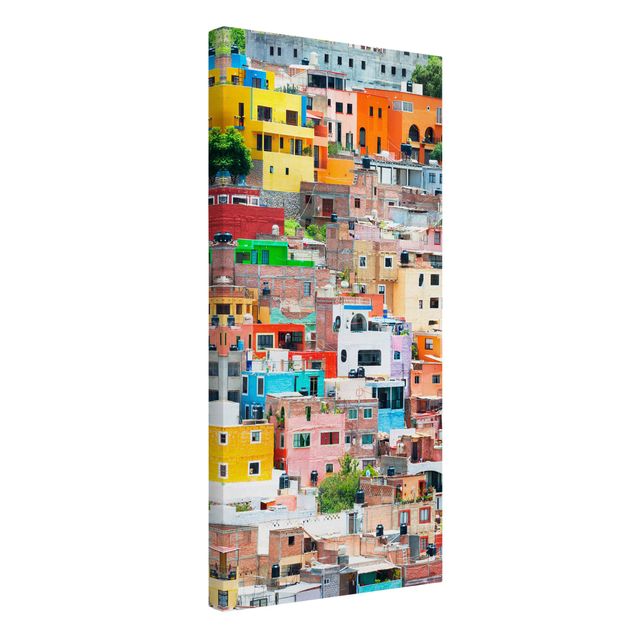 Moderne Leinwandbilder Wohnzimmer Farbige Häuserfront Guanajuato