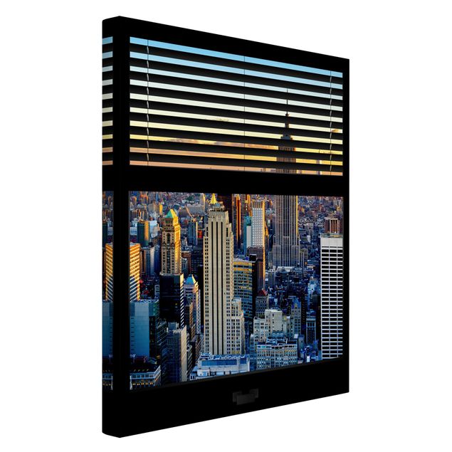 Wandbilder Städte Fensterausblick Jalousie - Sonnenaufgang New York