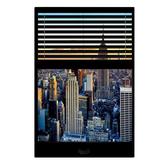 Moderne Leinwandbilder Wohnzimmer Fensterausblick Jalousie - Sonnenaufgang New York
