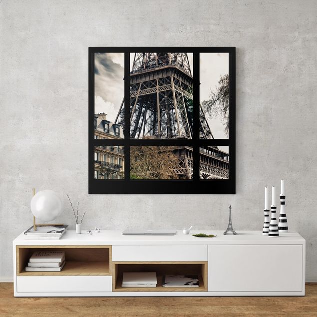 Leinwand Schwarz-Weiß Fensterausblick Paris - Nahe am Eiffelturm schwarz weiß