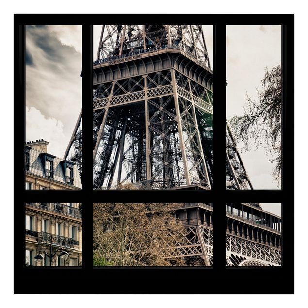 Wandbilder Städte Fensterausblick Paris - Nahe am Eiffelturm schwarz weiß