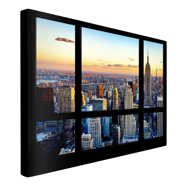 Leinwandbilder Skyline Fensterausblick - Sonnenaufgang New York