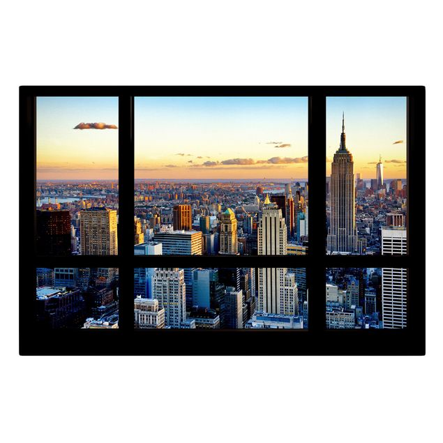 Leinwandbilder Wohnzimmer modern Fensterausblick - Sonnenaufgang New York