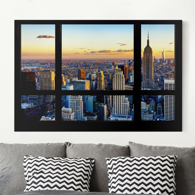 Leinwandbilder XXL Fensterausblick - Sonnenaufgang New York