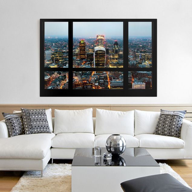 Leinwandbilder London Fensterblick auf beleuchtete Skyline von London