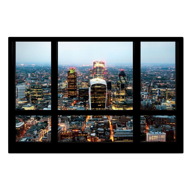 Leinwandbilder Wohnzimmer modern Fensterblick auf beleuchtete Skyline von London