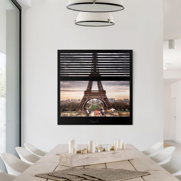 Kunstdrucke auf Leinwand Fensterblick Jalousie - Eiffelturm Paris