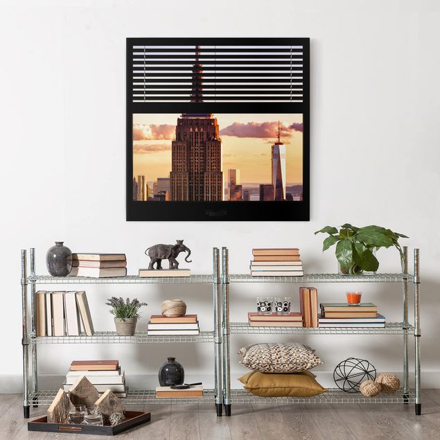 Leinwandbild Kunstdruck Fensterblick Jalousie - Empire State Building New York