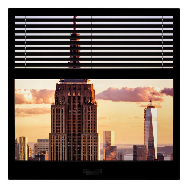 Moderne Leinwandbilder Wohnzimmer Fensterblick Jalousie - Empire State Building New York