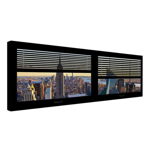 Wandbilder Städte Fensterblick Jalousie - Manhattan Abendstimmung
