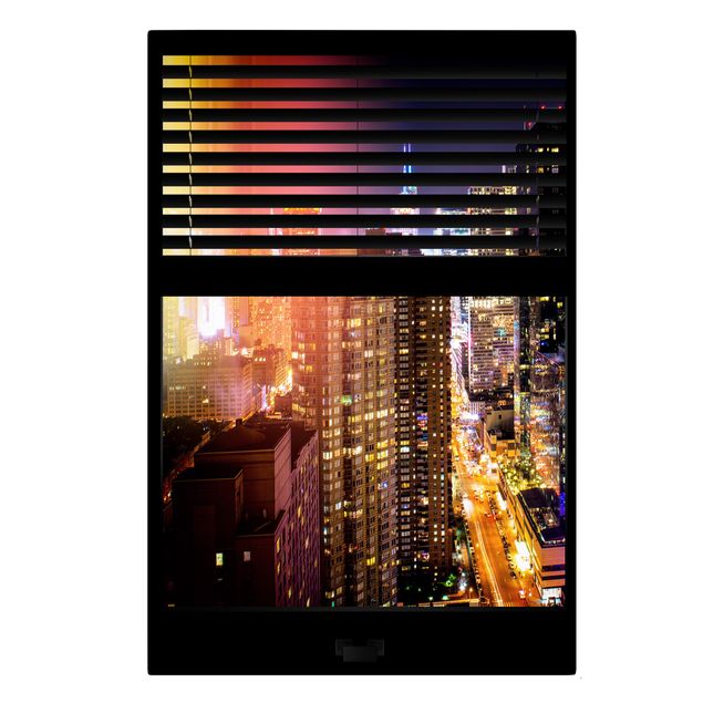 Leinwandbilder Wohnzimmer modern Fensterblick Jalousie - Manhattan bei Nacht