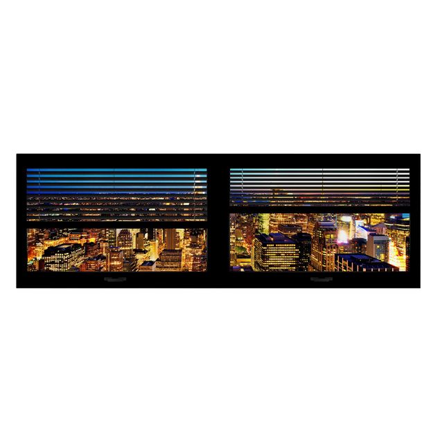 Moderne Leinwandbilder Wohnzimmer Fensterblick Jalousie - New York bei Nacht