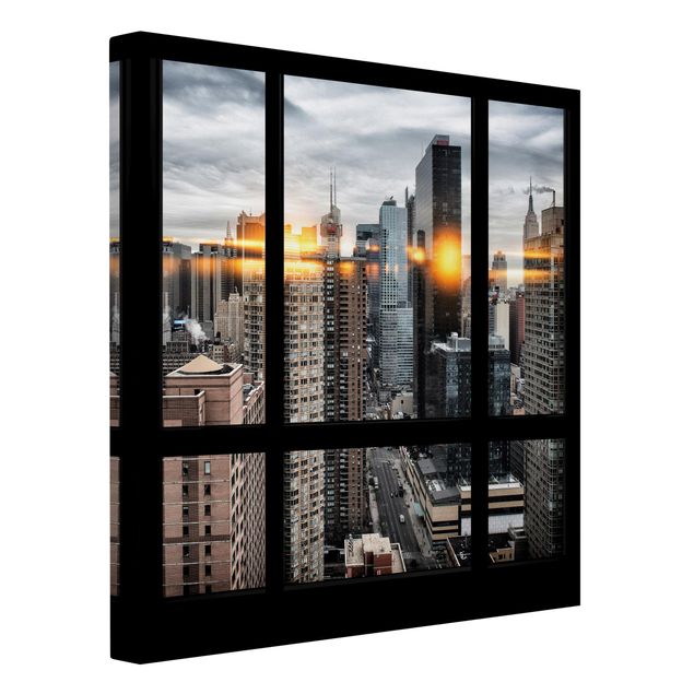 Wandbilder Skyline Fensterblick New York mit Sonnen-Reflexion