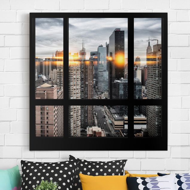 Wandbilder XXL Fensterblick New York mit Sonnen-Reflexion
