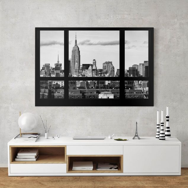 Kunstdrucke auf Leinwand Fensterblick New York Skyline schwarz weiss