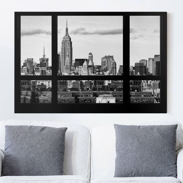 Wandbilder XXL Fensterblick New York Skyline schwarz weiss