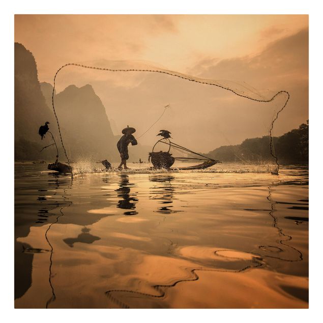 Schöne Leinwandbilder Fischer im Morgenrot