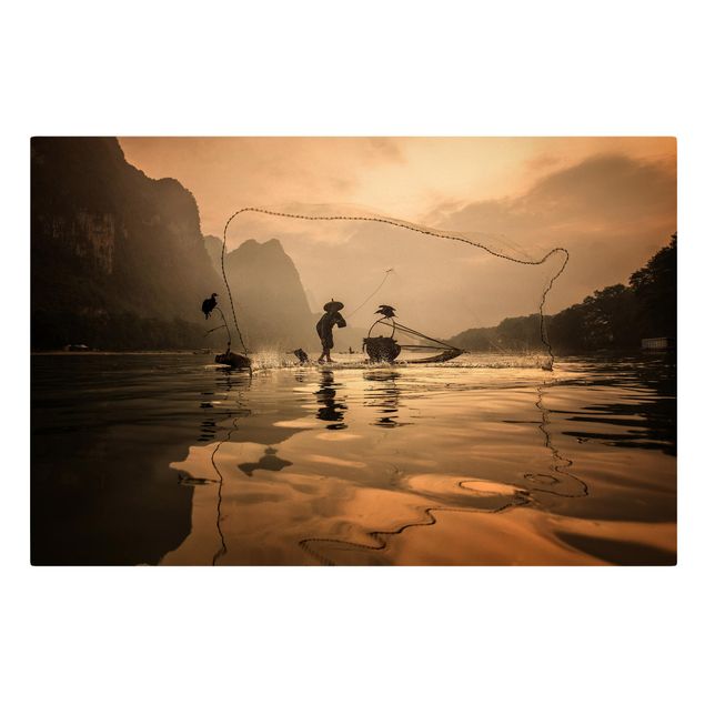 Bilder auf Leinwand Fischer im Morgenrot
