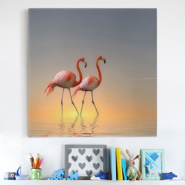 Leinwandbilder XXL Flamingo Love