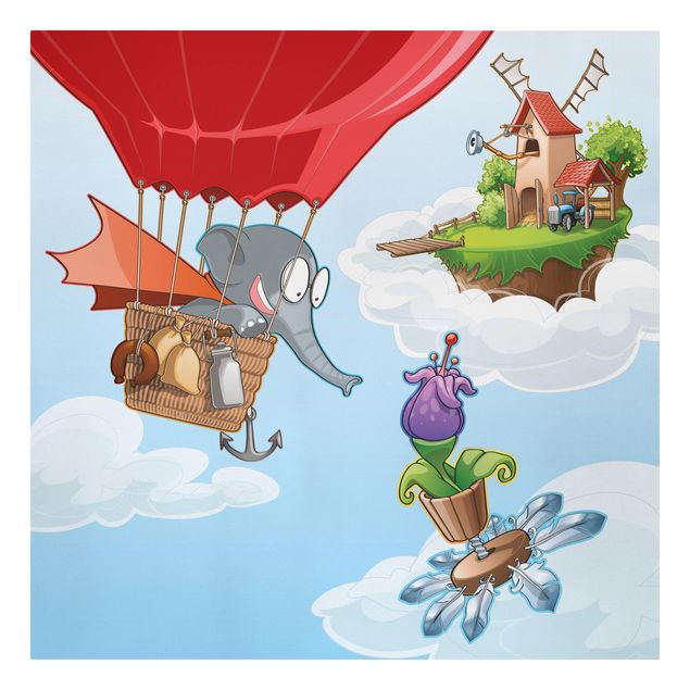 Bilder auf Leinwand Fliegender Bauernhof Elefant in den Wolken