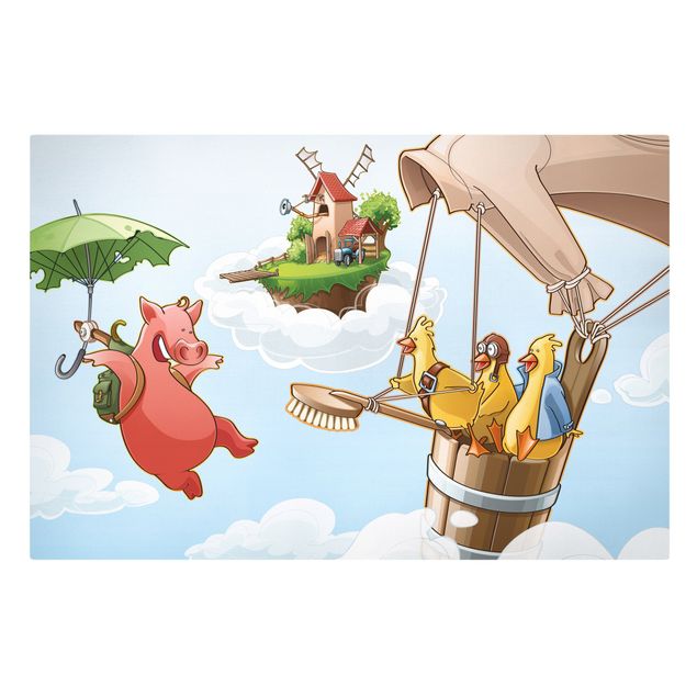 Leinwandbilder Fliegender Bauernhof Küken und Schwein