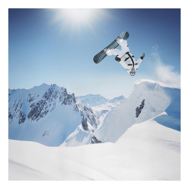 Leinwandbild - Fliegender Snowboarder - Quadrat 1:1