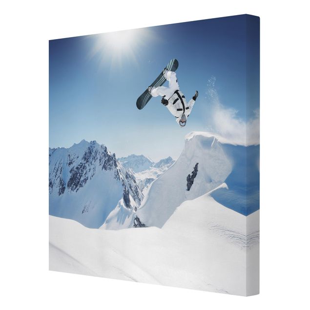 Leinwandbild - Fliegender Snowboarder - Quadrat 1:1