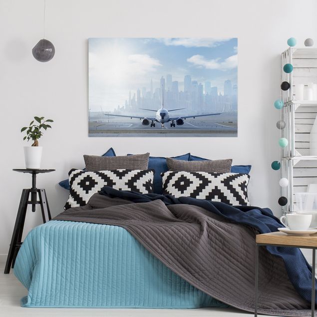 Moderne Leinwandbilder Wohnzimmer Flugzeug vor dem Start