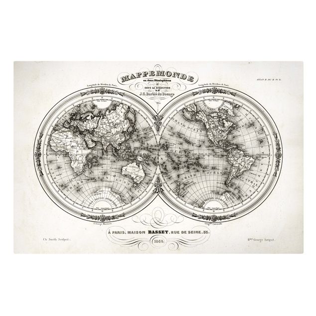 Bilder für die Wand Französische Karte der Hemissphären von 1848