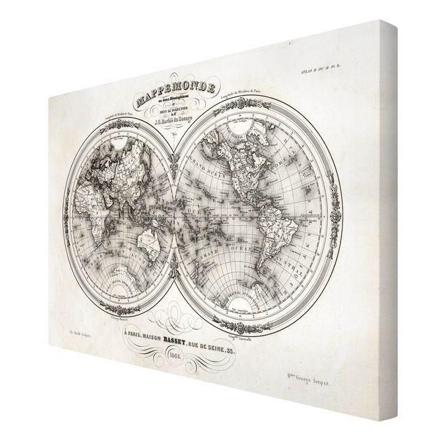 Schöne Leinwandbilder Französische Karte der Hemissphären von 1848