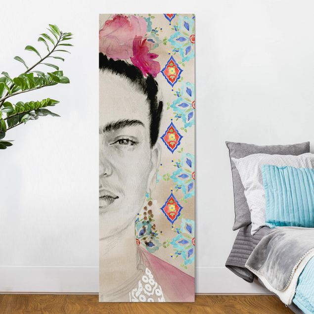 Leinwandbild Kunstdruck Frida mit rosa Blüten I